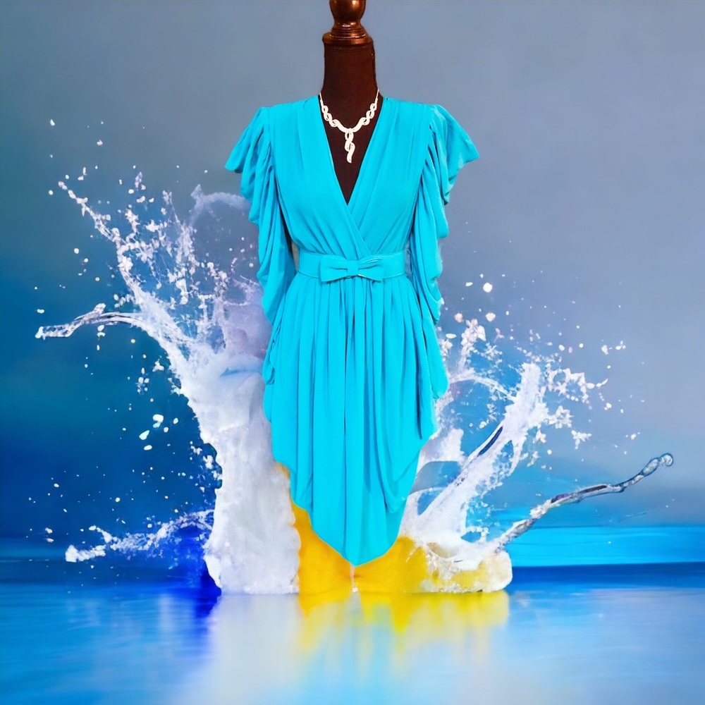 Blue V-Neck Midi Dress